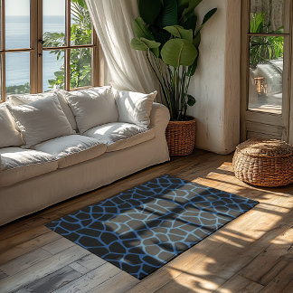 Dark Cerulean Blue - Black Mosaic Pattern Rug