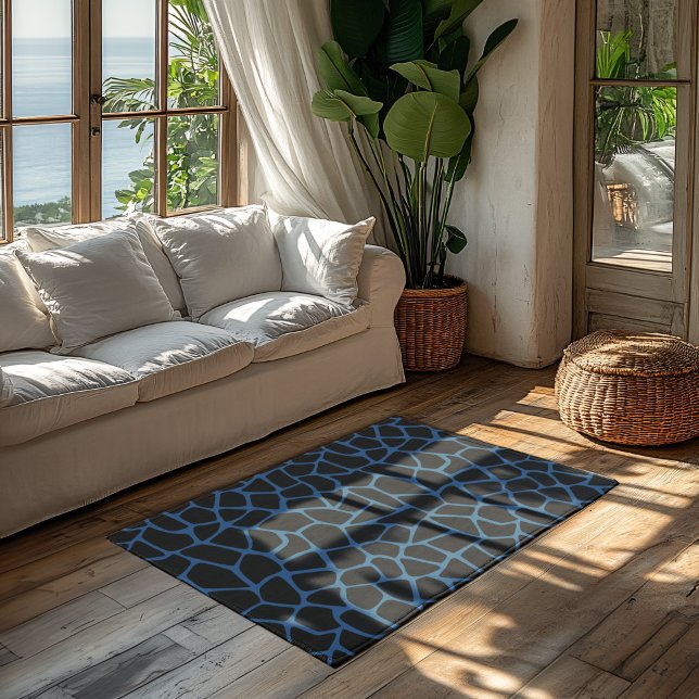 Dark Cerulean Blue - Black Mosaic Pattern Rug (Creator Uploaded)