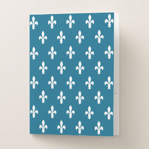 Dark Cerulean Victorian Fleur de Lys Pocket Folder