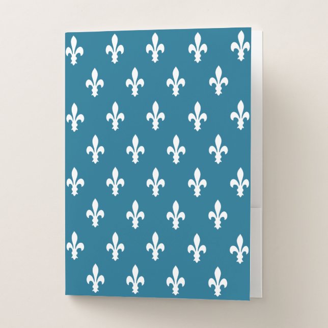 Dark Cerulean Victorian Fleur de Lys Pocket Folder (Front)