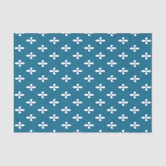 Dark Cerulean Victorian Fleur de Lys Tissue Paper (Front)
