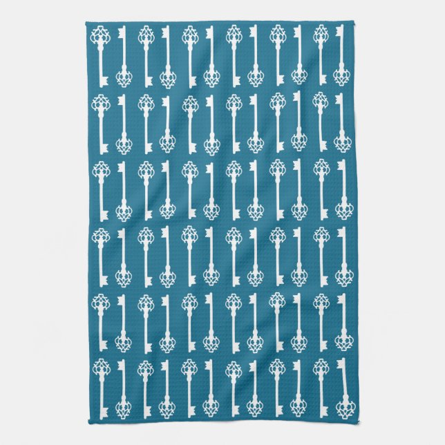 Dark Cerulean Victorian Keys Kitchen Towel (Vertical)