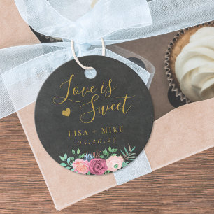 Dark Chalk and Floral Love is Sweet Wedding Favor Tags