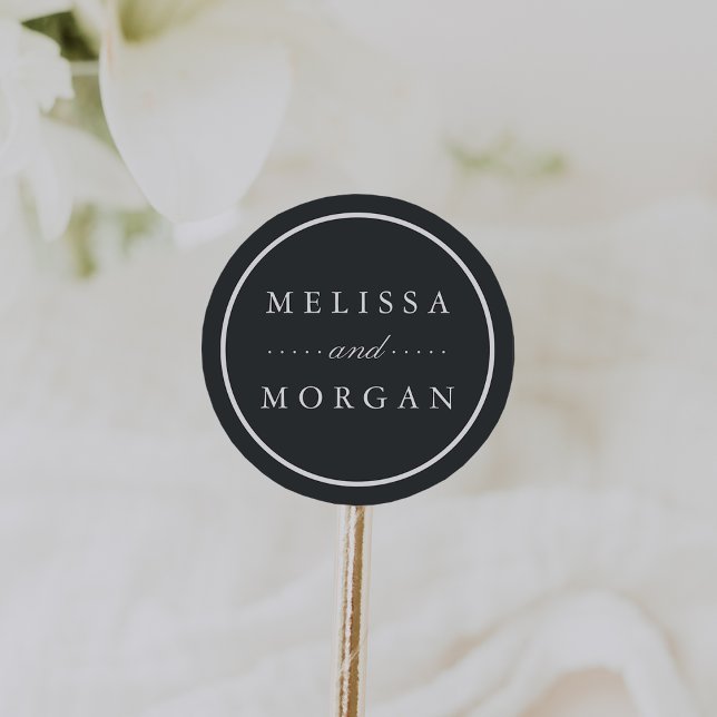 Dark Charcoal and White Personalized Wedding Classic Round Sticker (Creator Uploaded)