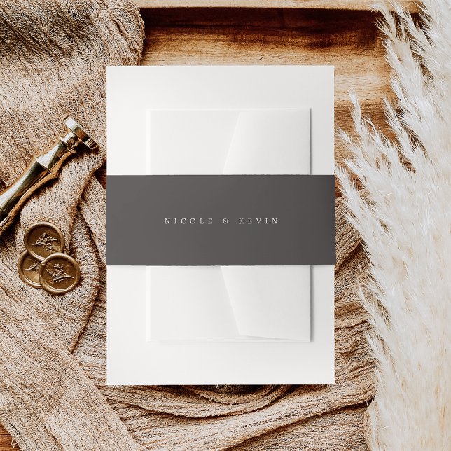 Dark Charcoal Brown Personalized Wedding Invitation Belly Band (Creator Uploaded)