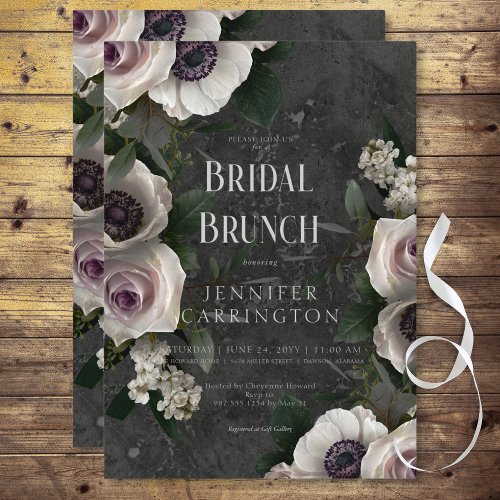 Dark Charcoal Elegant Floral Modern Bridal Brunch Invitation