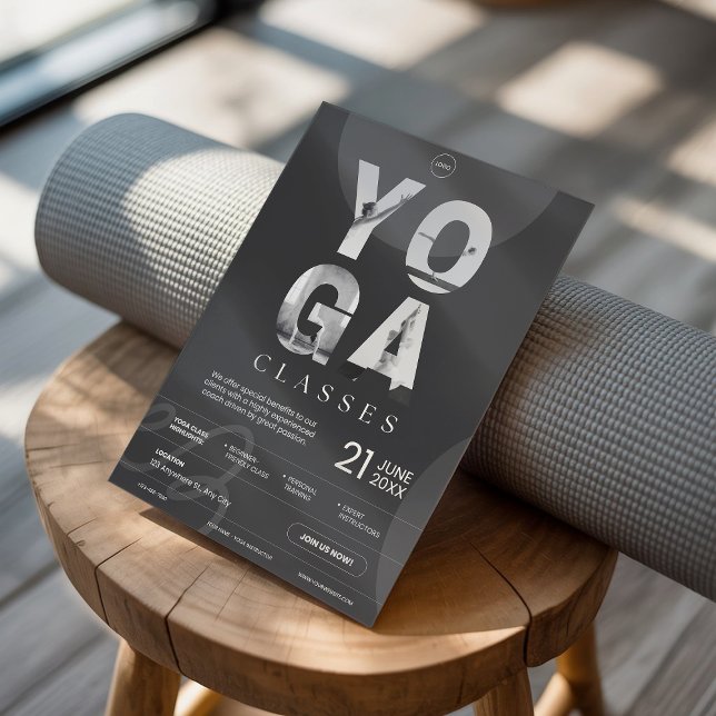 Dark Charcoal Gray Bold Modern Yoga Studio Classes Flyer (Creator Uploaded)