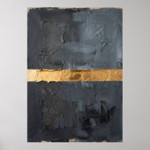 Dark Charcoal Impasto Gold Metallic Band Luxury Ab Poster