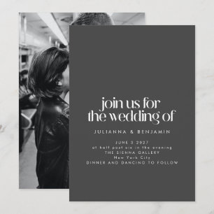 Dark Charcoal Moody Editorial Photo Wedding Invitation