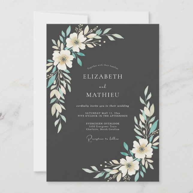 Dark Charcoal Mystical Night Wedding Invitation (Front)