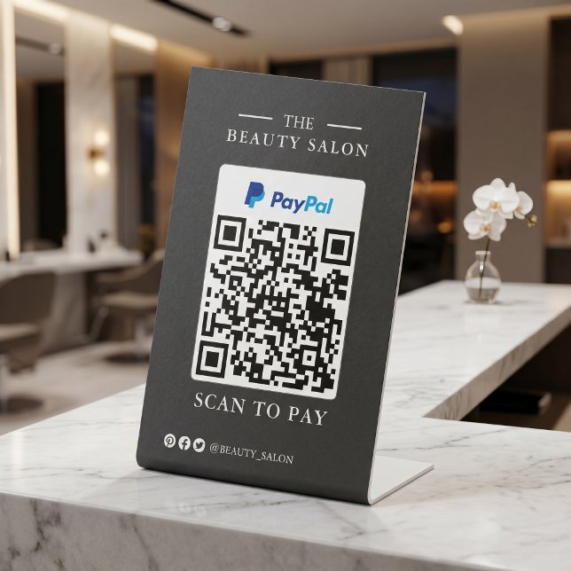 Dark Charcoal Single QR Code Scan to Pay  Pedestal Sign (Dark Charcoal Single QR Code Scan to Pay Table Sign for Salon & Lash Tech · ROULIV)