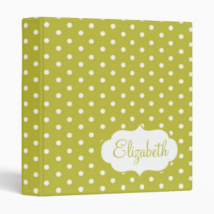 Dark Chartreuse Retro Polka Dots Binder