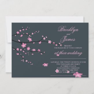 Dark Cherry Blossom Wedding Invites