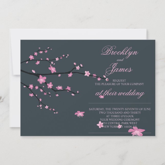 Dark Cherry Blossom Wedding Invites (Front)