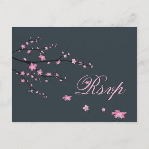 Dark Cherry Blossom Wedding RSVP Postcards