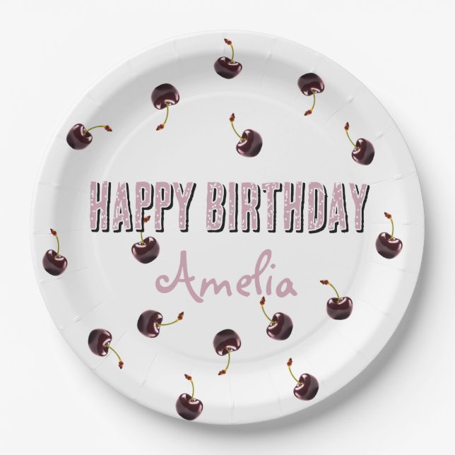 Dark Cherry Personalized Party Paper Plates (Front)
