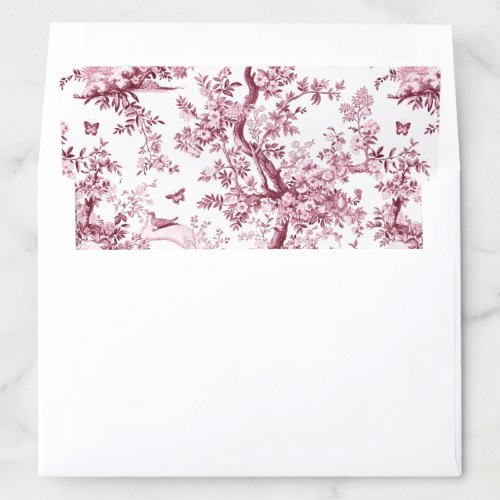Dark Cherry Pink Garden Butterfly French Toile Envelope Liner