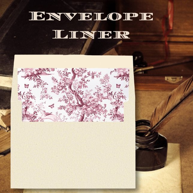 Dark Cherry Pink Garden Butterfly French Toile Envelope Liner (Creator Uploaded)