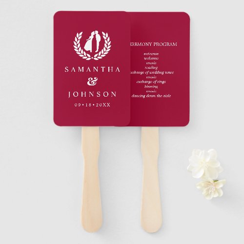 Dark Cherry Red Minimalist Wedding Program Hand Fan