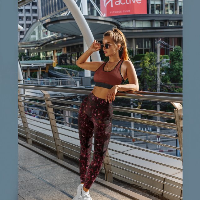 Dark cherry red with a rose all-over print  leggings (Creator Uploaded)