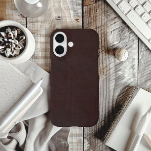 Dark Chestnut Brown Faux Leather iPhone 16 Case