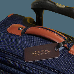 Dark Chestnut Brown Faux Leather Luggage Tag