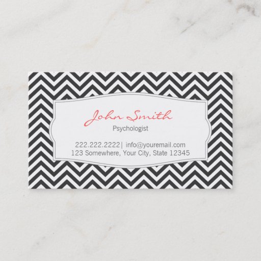 Customizable Dark Chevron Stripes Psychologist Business Card