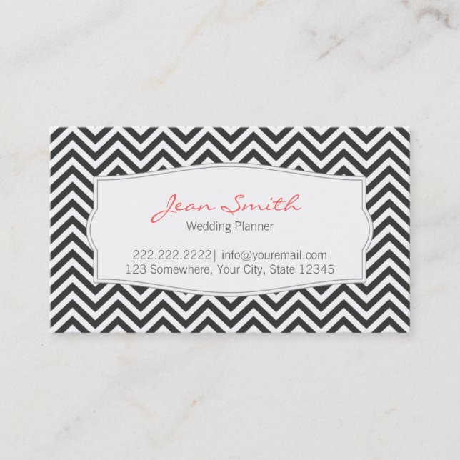 Dark Chevron Stripes Wedding Planner Business Card (Front)