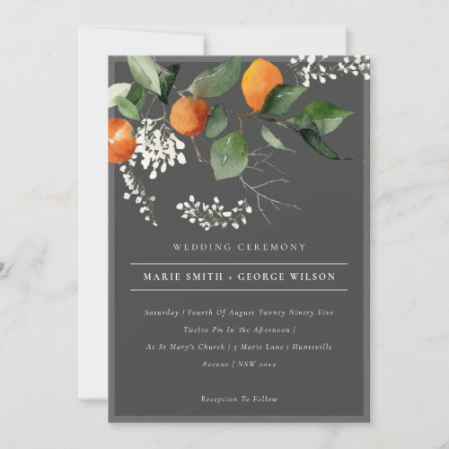 Dark Chic Orange Blossom Botanical Wedding Invite