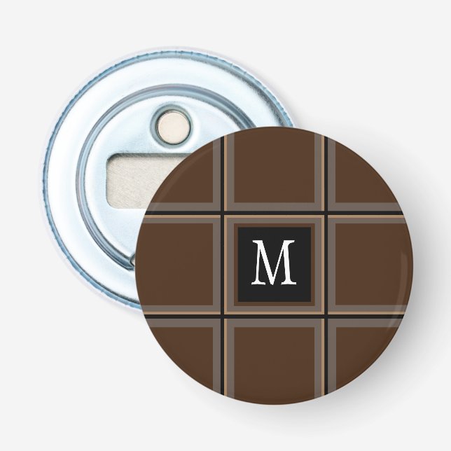Dark Chocolate Brown Custom Single Initial Striped Bottle Opener (Front)