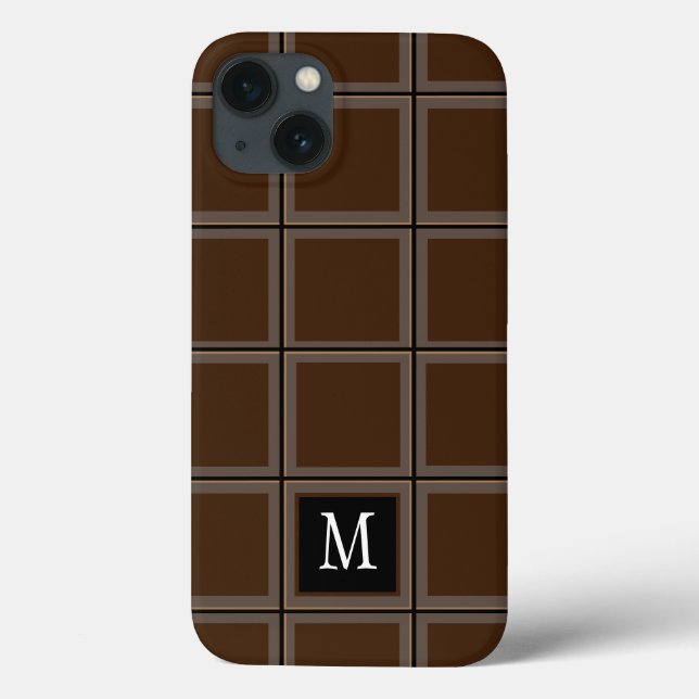 Dark Chocolate Brown Custom Single Initial Striped Case-Mate iPhone Case (Back)
