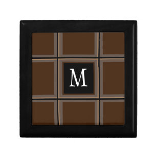 Dark Chocolate Brown Custom Single Initial Striped Gift Box