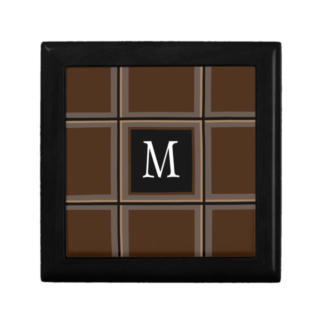 Dark Chocolate Brown Custom Single Initial Striped Gift Box (Front)
