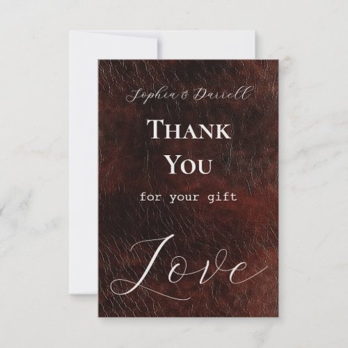 Dark Chocolate Brown Faux Leather Elegant  Thank You Card