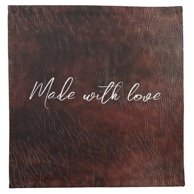Dark Chocolate Brown Faux Leather Love Quote Cloth Napkin (Front)