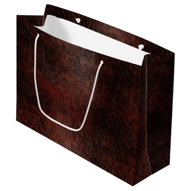 Dark Chocolate Brown Leather  Large Gift Bag (Front Angled)