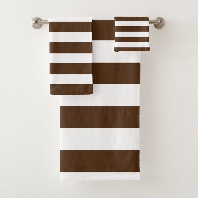 Dark Chocolate Brown Striped Bath Towel Set (Insitu)