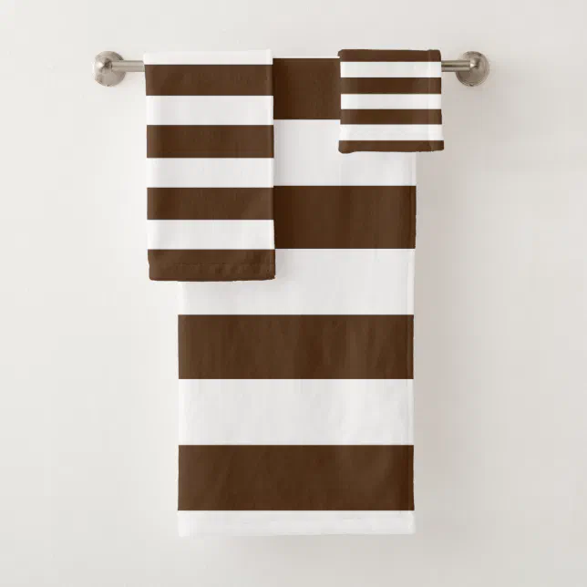 Dark Chocolate Brown Striped Bath Towel Set | Zazzle