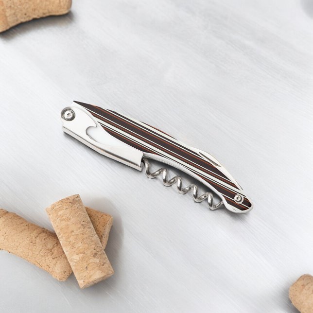Dark Chocolate Brown Stripes Waiter's Corkscrew (Corkscrew Bottle Opener)
