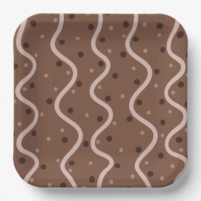 Dark Chocolate Drizzle and Sprinkles Pattern Paper Plates (Front)