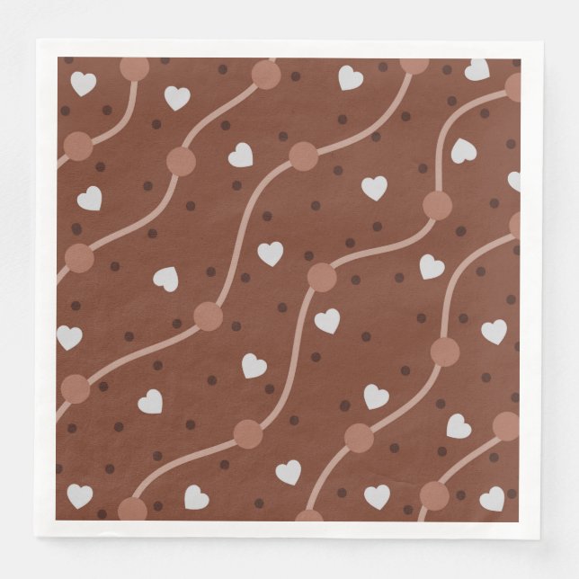 Dark Chocolate Heart Speckled Pattern Paper Dinner Napkins (Front)