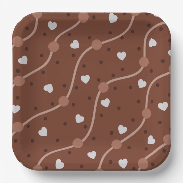 Dark Chocolate Heart Speckled Pattern Paper Plates (Front)