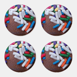 Dark Chocolate Ice Cream with Rainbow Sprinkles Coaster Set