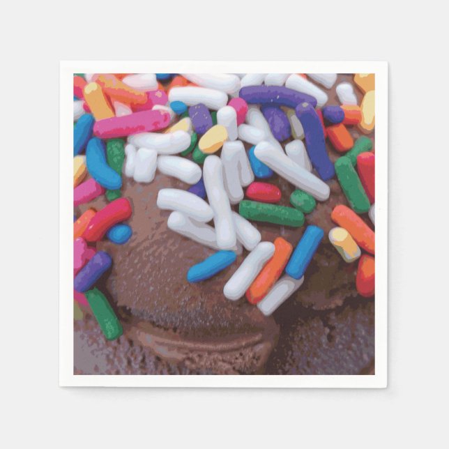 Dark Chocolate Ice Cream with Rainbow Sprinkles Napkins (Front)