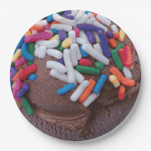 Dark Chocolate Ice Cream with Rainbow Sprinkles Paper Plates