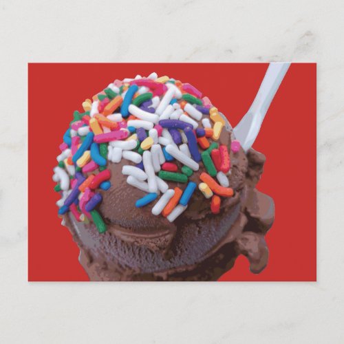 Dark Chocolate Ice Cream with Rainbow Sprinkles Postcard