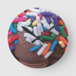 Dark Chocolate Ice Cream with Rainbow Sprinkles Round Clock