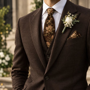 Dark Chocolate Magnolia Wedding Floral Neck Tie