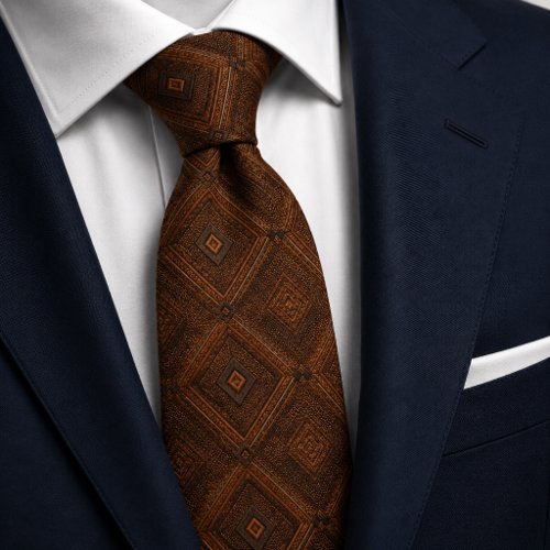 Dark Chocolate Terracotta Diamond Geometric Neck Tie