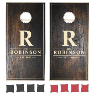 Dark Chopping Block Family Name & Initial  Cornhole Set
